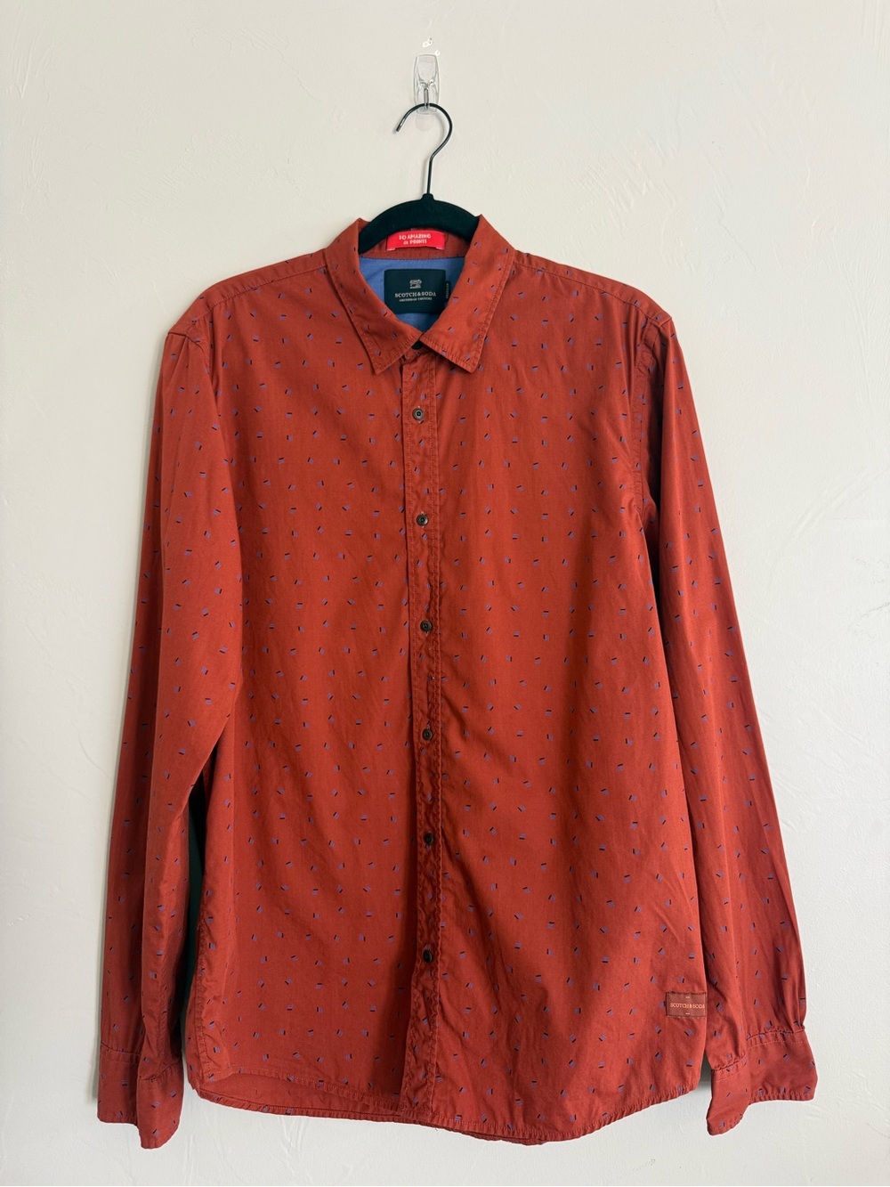 Scotch & Soda Rust Orange Geometric Print Long Sleeve Shirt